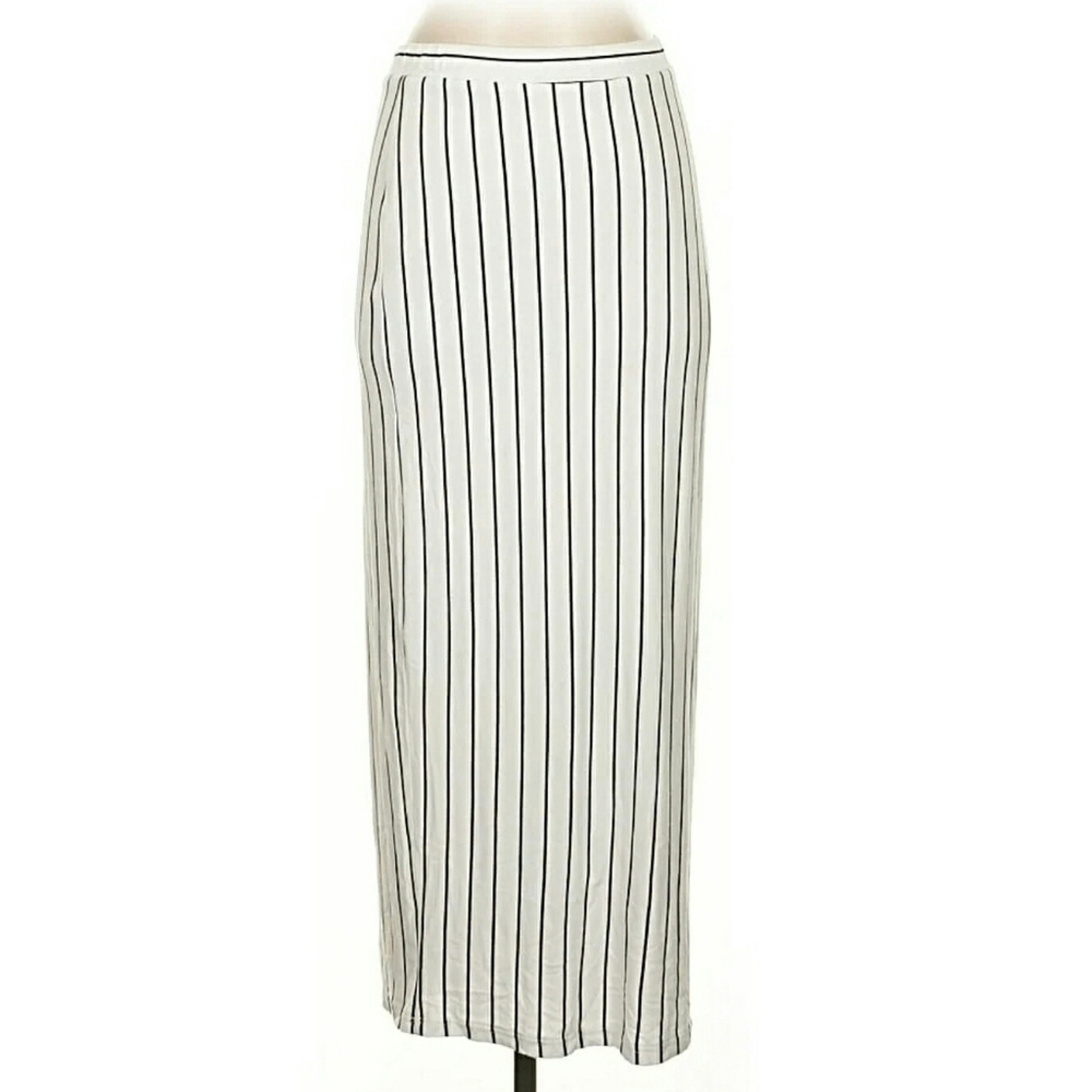 White Pinstripe Pencil Maxi Skirt 